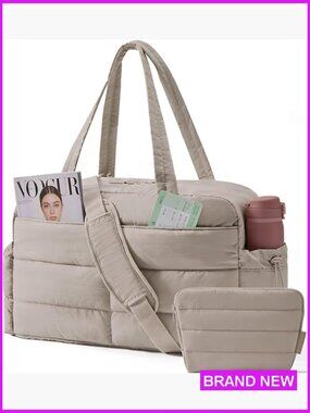 Lightweight Quilted Puffer Duffle Bag 31L Weekender Overnight Carry On Tote